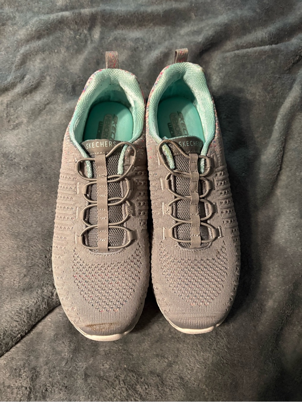 Skechers Women's Gray Slip-On Sneakers with Mint Lining Memory Foam Wide Fit 10